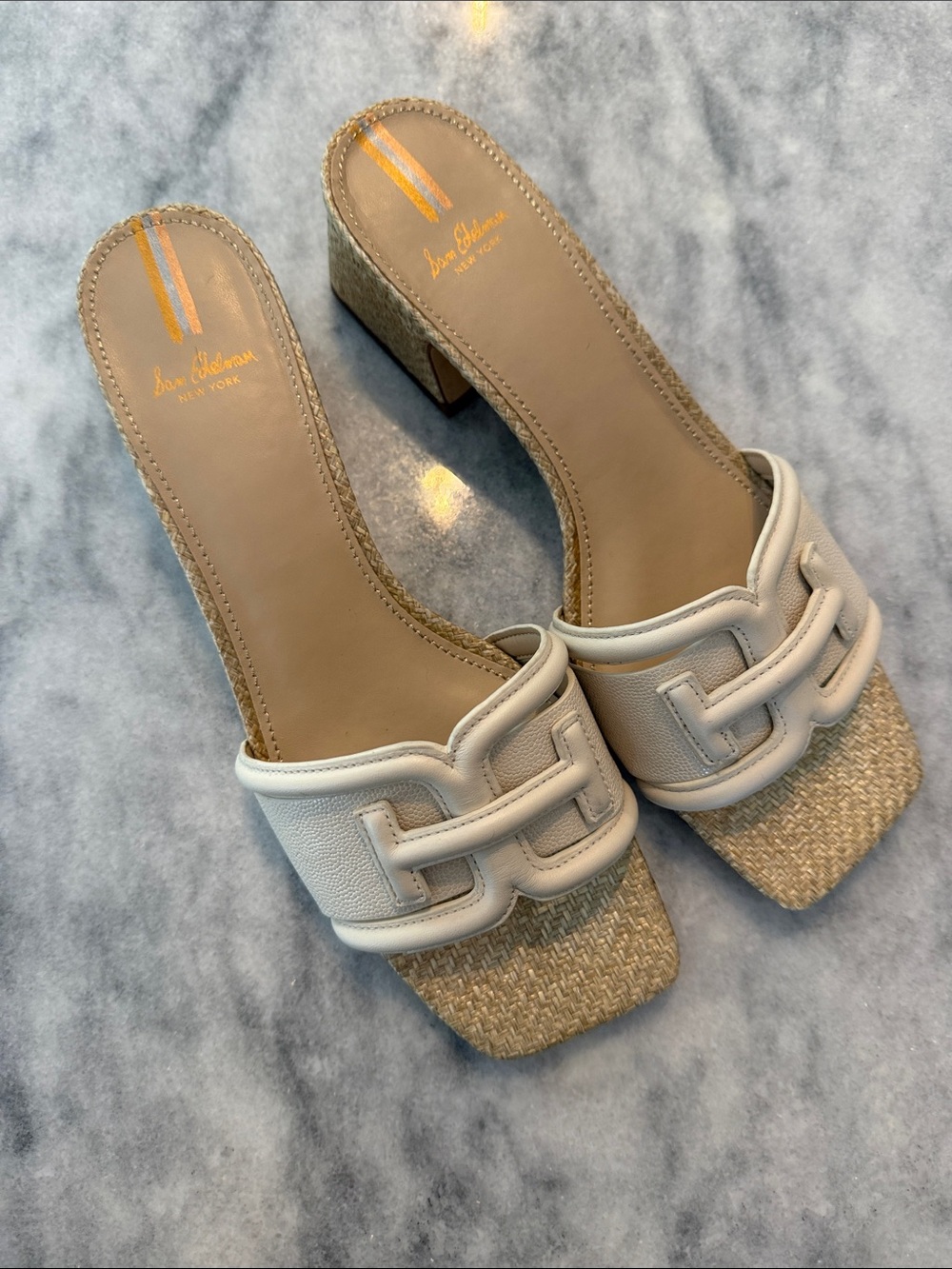 Sam Edelman Cream Braided Espadrille Block Heel Slides